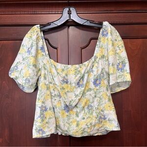 Abercrombie & Fitch Linen Floral Puff Sleeve Top